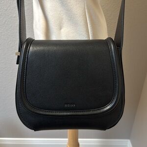 Reiss structured black crossbody Cleo bag leather with light gold hardware purse